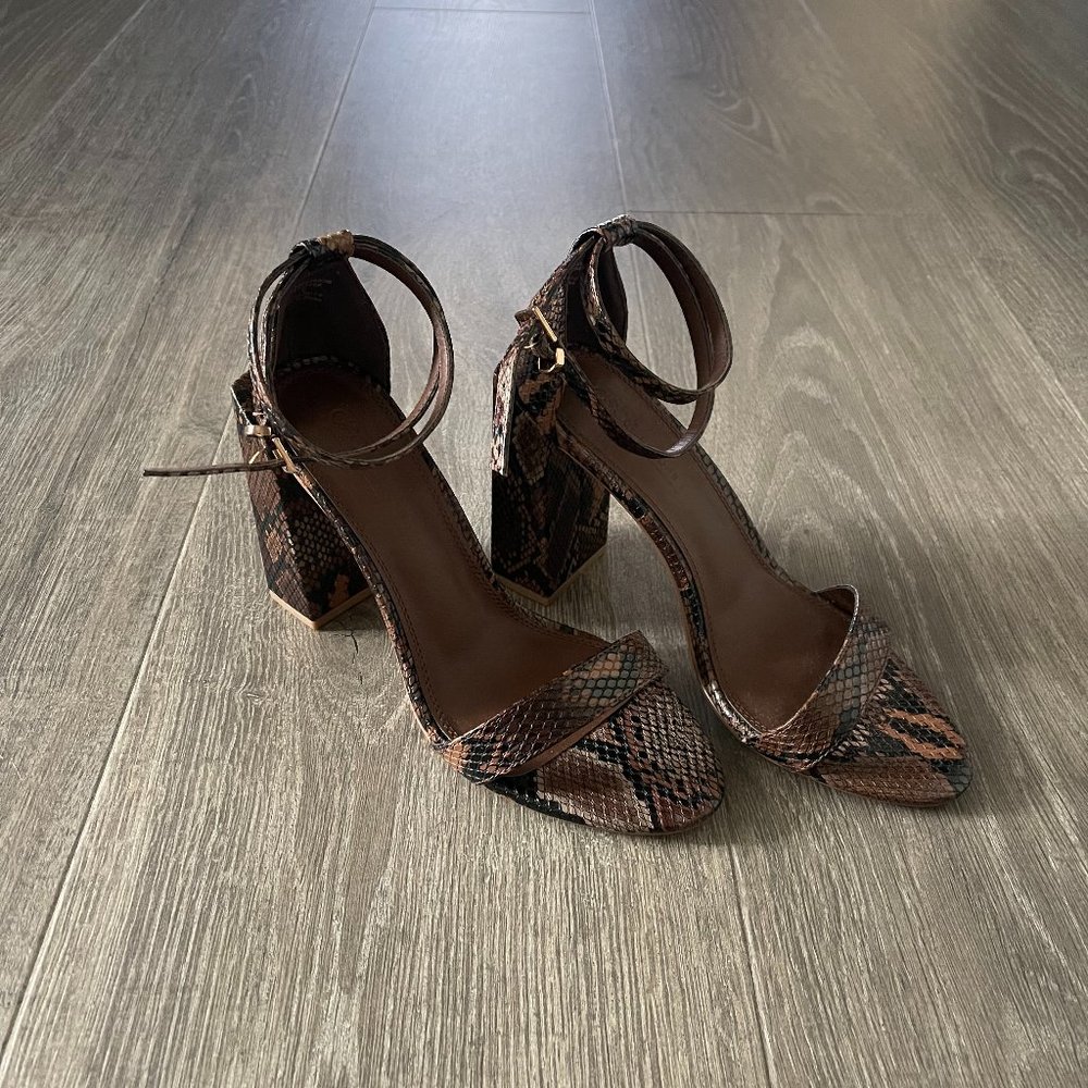 Women's Dark Brown Snakeprint Block Heels (Size 8)